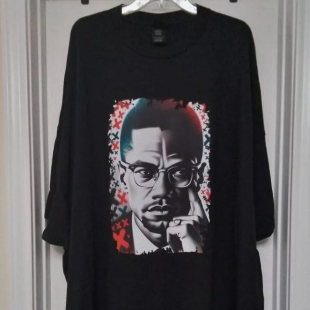 Malcolm X Graphic Print T-Shirt Black 6XL